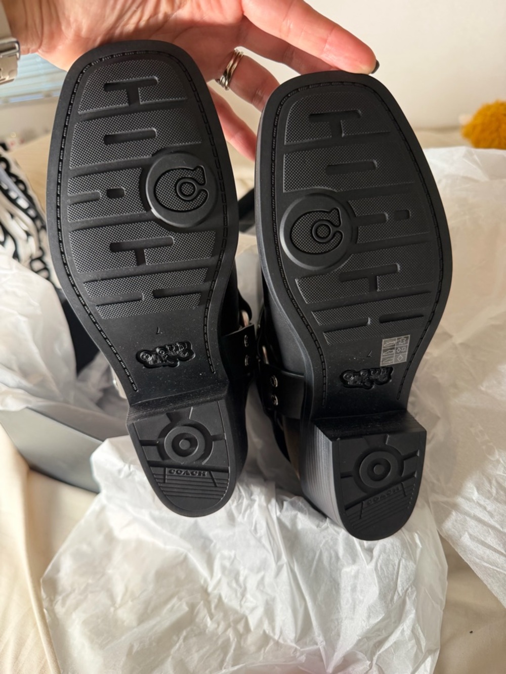 Coach Black Leather Harness Heeled Boots - Picture 4 of 11